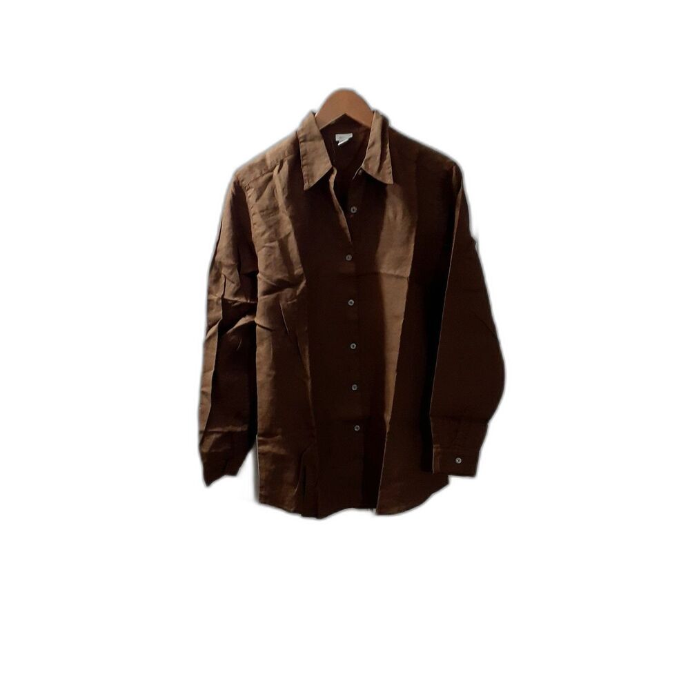 Kiko  Blouse  Women Size L Brown  100% Linen Long Sleeves Brand New # 174